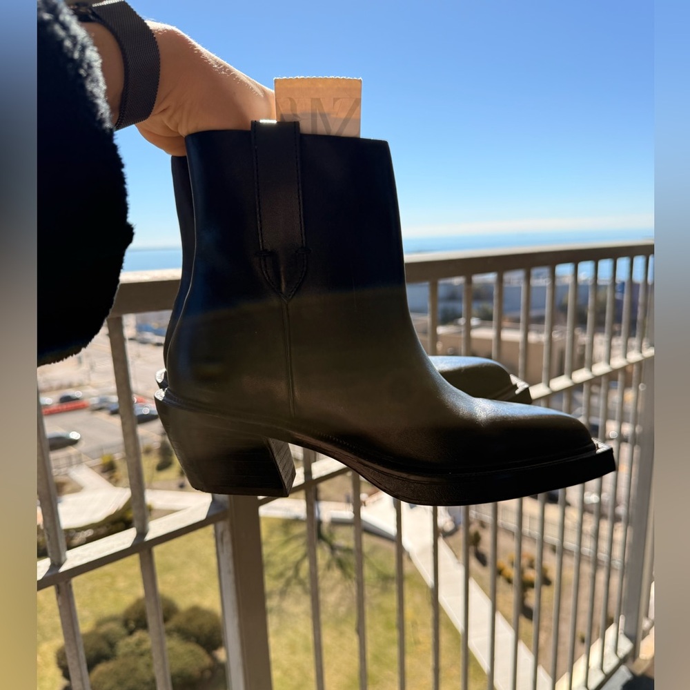 ✨ ZARA Black Leather Cowboy Ankle Boots – Size 37 / US 6.5 – NEW - Picture 4 of 12